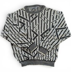 Vintage 1980s Zeppelin Abstract Black White Crewneck Sweater Large
